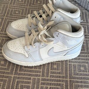 Nike White and Light Gray Air Jordan 1 Mid Sneakers